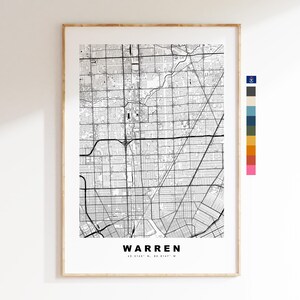 Warren Carte de la ville Imprimer - impression de carte - art de la carte - estampes ou impressions encadrées - minimaliste - États-Unis