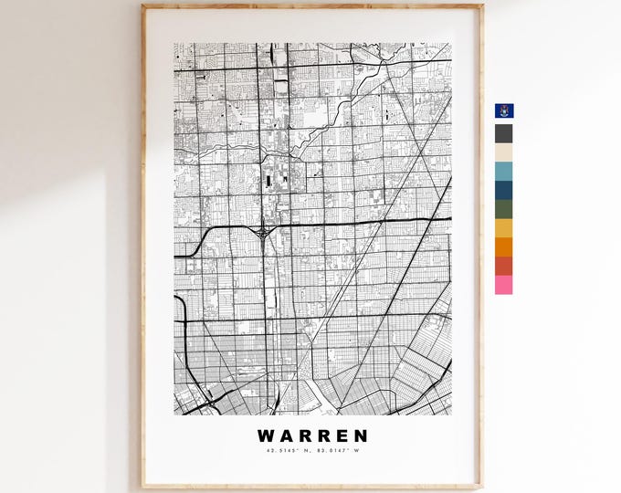 Warren Map Print - City Map Poster - Map Art - USA City Maps - Warren Print - Warren Poster - Minimalist City Map - Michigan