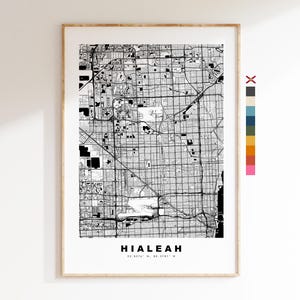 Hialeah Stadsplattegrond Print - kaartprint - kaartkunst - prints of ingelijste prints - minimalistisch - Verenigde Staten