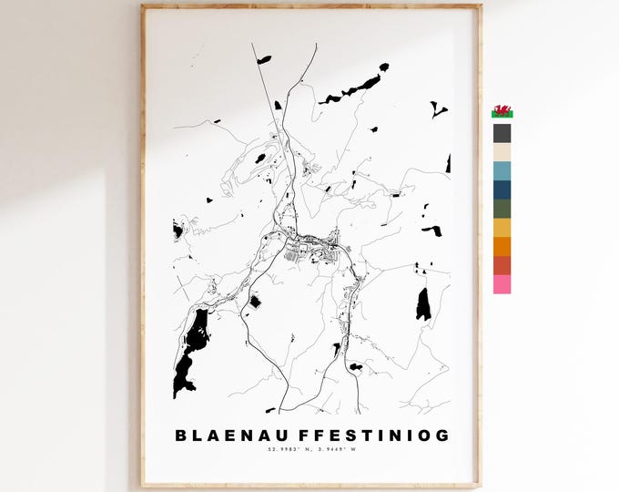 Blaenau Ffestiniog Map Print - Minimalist City Map Poster - Map Art - Wales - Blaenau Ffestiniog Print - Different Colours Available