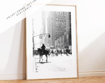 New York Black and White Minimalist Print  - Fine Art Photography Print - New York Photography - Manhattan - Police Horse - Street Scene