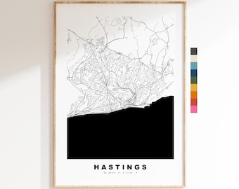 Hastings Map Print - Minimalist City Map Poster - Map Wall Art - UK - Hastings Print - Hastings Poster - Different Colours Available