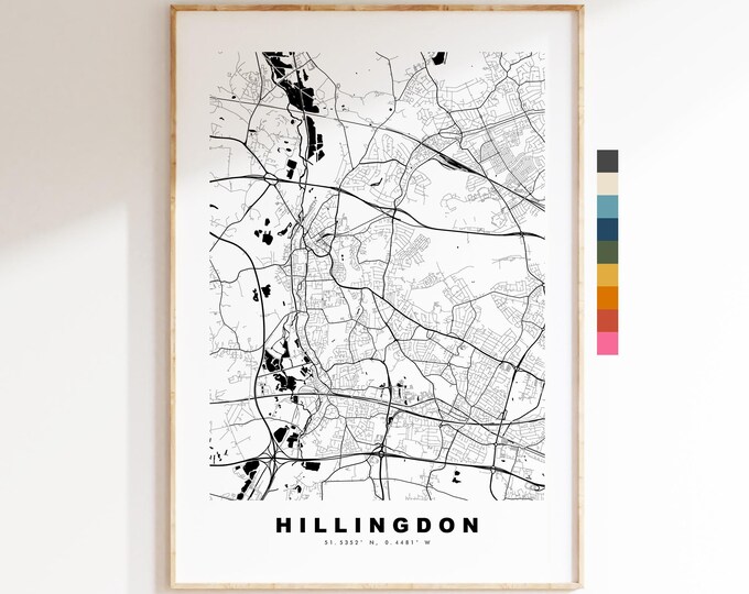 Hillingdon Map Print - Minimalist City Map Poster - Map Art - UK - Hillingdon Print - Hillingdon, London - Different Colours Available