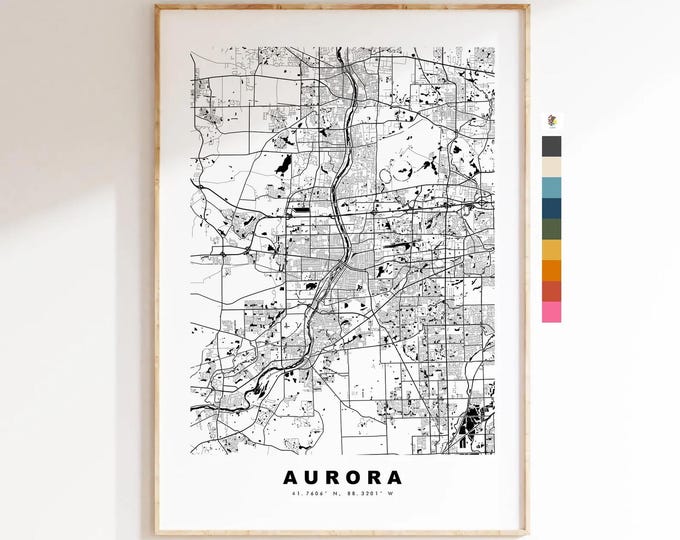 Aurora Map Print (Illinois) - City Map Poster - Map Art - USA City Maps - Aurora Print - Aurora Poster - Minimalist City Map - Illinois