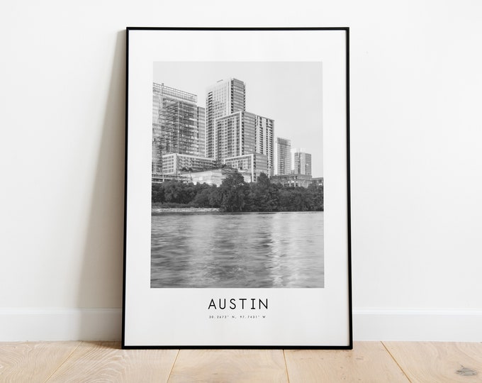 Austin City Poster Print - Black and White Minimalist City Print - Coordinates - Austin Poster - Austin Art Print - Austin Print - Texas