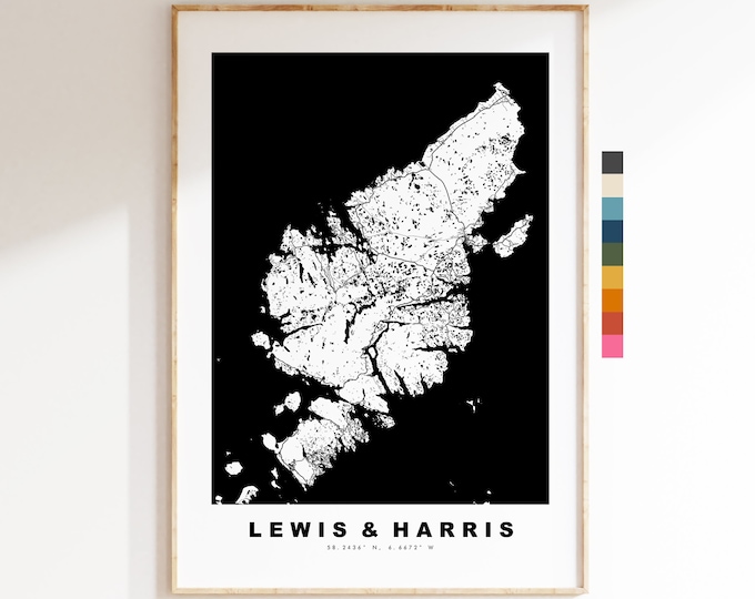 Lewis and Harris Map Print - Minimalist Map Poster - Map Wall Art - Scotland - Lewis and Harris Poster - Different Colours Available