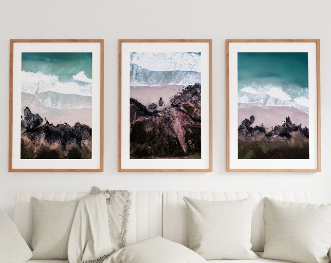 Coastal Pastel Print Set - Pink - Blue - Coastal Photography Print Set - Modern - Minimalist - Aerial Photography - Beach - Cliffs - Surf