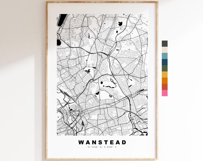 Wanstead Map Print - Minimalist City Map Poster - Map Art - UK - Wanstead Print - Wanstead, London - Different Colours Available