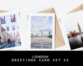 London Greeting Card Set - 3x Greeting Cards - Blank Inside - Brown Recycled Envelopes - Wedding - Anniversary - London Card - Birthday