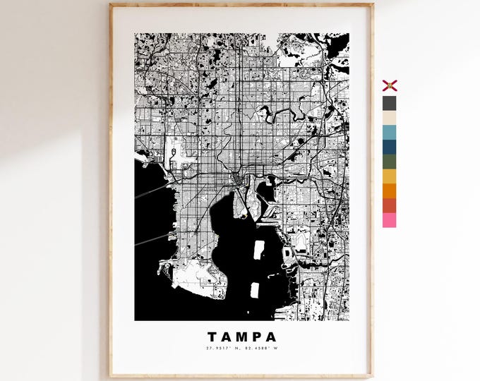 Tampa Map Print - City Map Poster - Map Art - USA City Maps - Tampa Print - Tampa Poster - Minimalist City Map - Florida