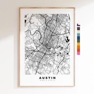 Austin Impressão de mapa da cidade - impressão de mapa - arte de mapa - impressões ou impressões emolduradas - Estados Unidos