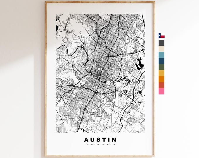 Austin Map Print - City Map Poster - Map Art - USA City Maps - Austin Print - Austin Poster - Minimalist City Map - Texas