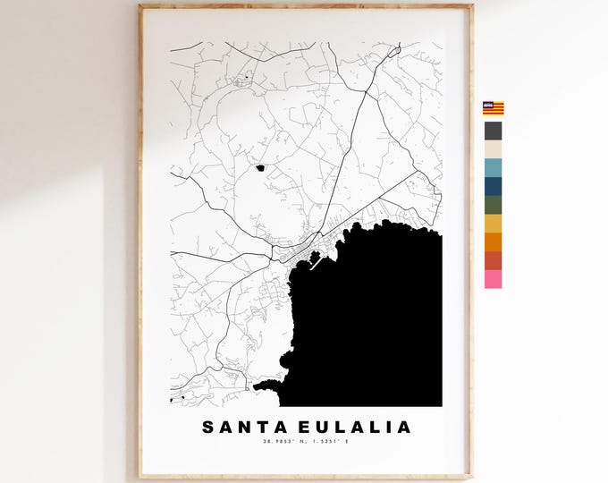 Santa Eulalia Map Print - City Map Poster - Map Art - Map Wall Art - Spain City Maps - Santa Eulària des Riu - Ibiza  - Minimalist City Map