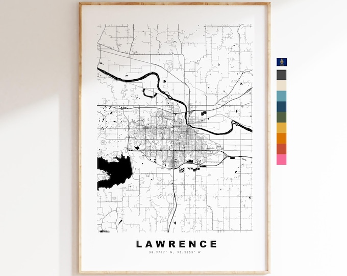 Lawrence Map Print (Kansas) - City Map Poster - Map Art - USA City Maps - Lawrence Print - Lawrence Poster - Minimalist City Map - Kansas