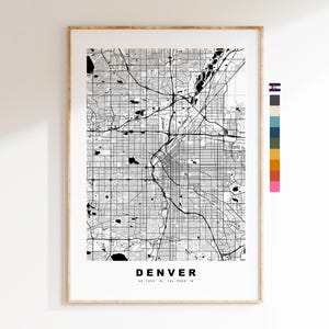 Denver Carte de la ville Imprimer - impression de carte - art de la carte - estampes ou impressions encadrées - minimaliste - États-Unis