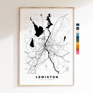 Lewiston Carte de la ville Imprimer - impression de carte - art de la carte - estampes ou impressions encadrées - minimaliste - États-Unis