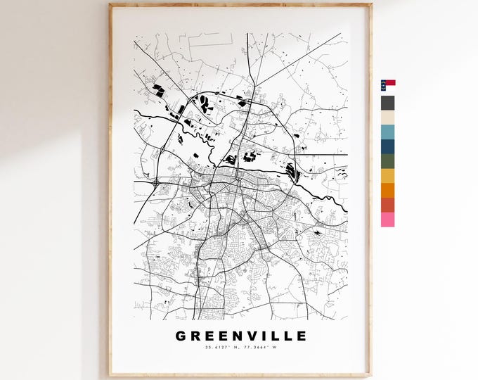 Greenville Map Print (NC) - City Map Poster - Map Art - USA City Maps - Greenville Print - Poster - Minimalist City Map - North Carolina
