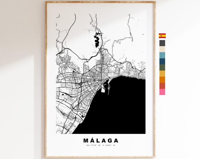 Malaga Map Print - City Map Poster - Map Art - Map Wall Art - Spain City Maps - Malaga Print - Malaga Poster - Minimalist City Map