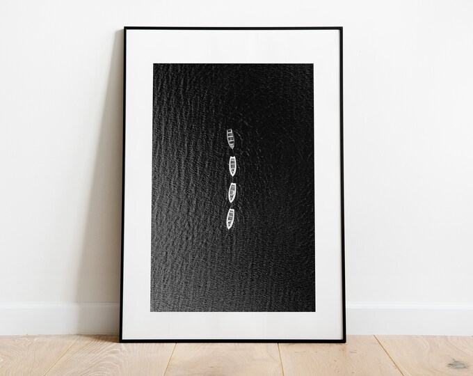 Boat Print - Modern Fine Art Photography Print - Aerial Photography - Modern - Aerial View - Black and White - Print - Poster - Minimalist
