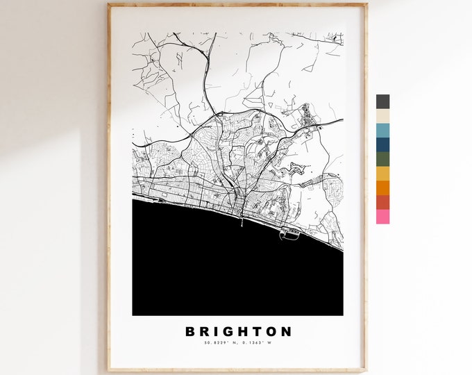 Brighton Map Print - Minimalist City Map Poster - Map Art - UK - Brighton Print - Brighton Poster - Different Colours Available