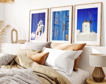 Santorini Print Set - Print Set of Three - Bold Blue Prints - Framed Prints Available - Greek Photography Prints - Greece Fine At Photo