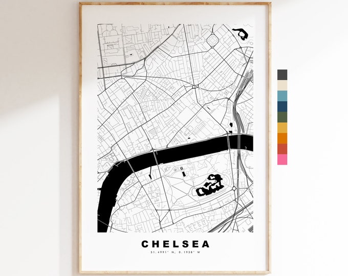 Chelsea Map Print - Minimalist City Map Poster - Map Art - London, UK - Chelsea Print - Chelsea Poster - Different Colours Available