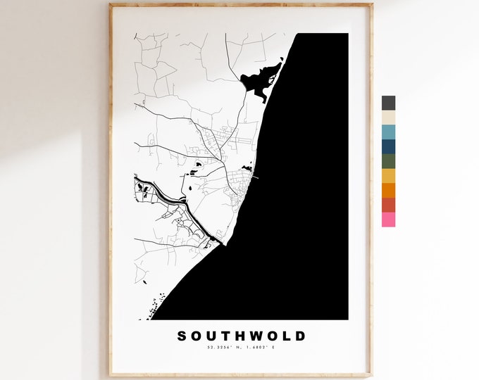 Southwold Map Print - Minimalist City Map Poster - Map Art - UK - Southwold Print - Southwold Poster - Different Colours Available