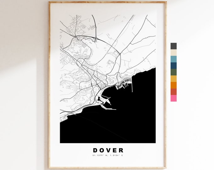 Dover Map Print - Minimalist City Map Poster - Map Wall Art - UK - Dover Print - Dover Poster - Different Colours Available