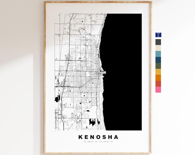 Kenosha Map Print - City Map Poster - Map Art - USA City Maps - Kenosha Print - Kenosha Poster - Minimalist City Map - Wisconsin