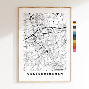 Gelsenkirchen Impressão de mapa da cidade - Mapa minimalista da cidade - Arte de parede de mapa - Impressões ou impressões emolduradas