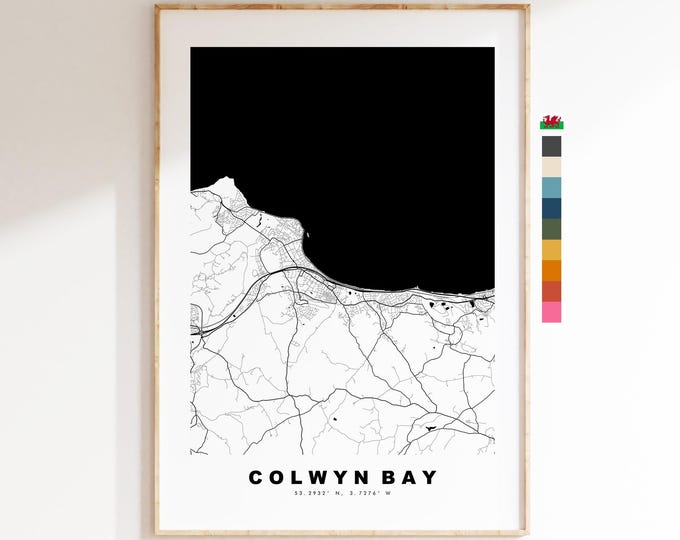 Colwyn Bay Map Print - Minimalist City Map Poster - Map Art - Wales - Colwyn Bay Print - Colwyn Bay Poster - Different Colours Available