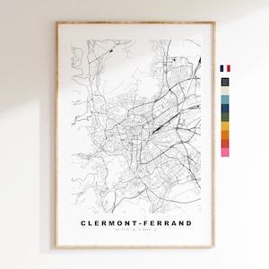 Clermont-Ferrand Stadtplan-Druck – minimalistischer Stadtplan – Karten-Wandkunst – Drucke oder gerahmte Drucke