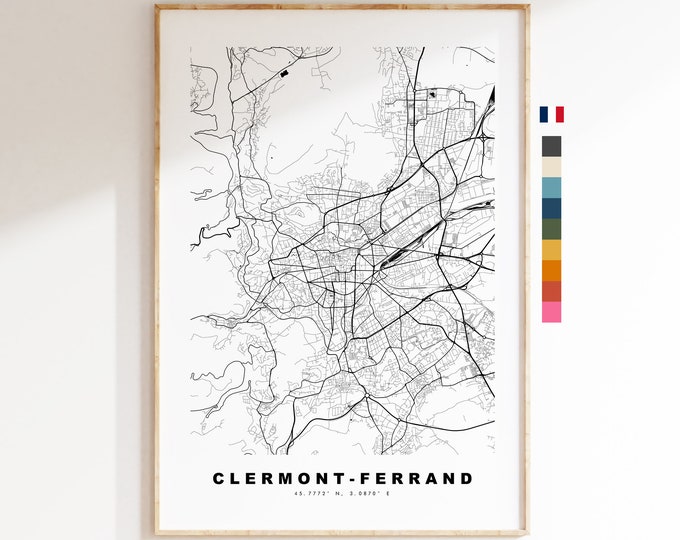 Clermont Ferrand Map Print - City Map Poster - Map Wall Art - France City Maps - Clermont Print - Clermont Poster - Minimalist City Map