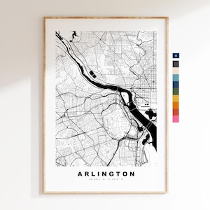 Arlington Carte de la ville Imprimer - impression de carte - art de la carte - estampes ou impressions encadrées - États-Unis