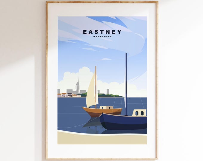Eastney Beach Travel Poster - Wall Art Print - Southsea and Portsmouth Travel Posters - Minimalist Retro Style - Prints or Framed Prints