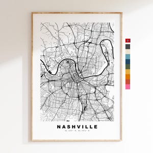 Nashville Carte de la ville Imprimer - impression de carte - art de la carte - estampes ou impressions encadrées - États-Unis