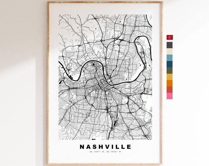 Nashville Map Print - City Map Poster - Map Art - USA City Maps - Nashville Print - Nashville Poster - Minimalist City Map - Tennessee
