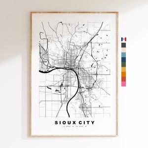 Sioux City Carte de la ville Imprimer - impression de carte - art de la carte - estampes ou impressions encadrées - minimaliste - États-Unis