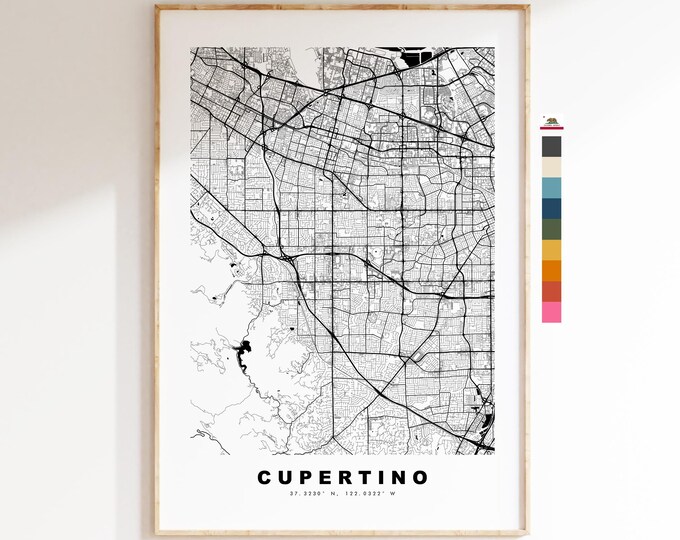 Cupertino Map Print - City Map Poster - Map Art - USA City Maps - Cupertino Print - Cupertino Poster - Minimalist City Map - California