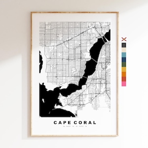 Cape Coral Stadsplattegrond Print - kaartprint - kaartkunst - prints of ingelijste prints - minimalistisch - Verenigde Staten