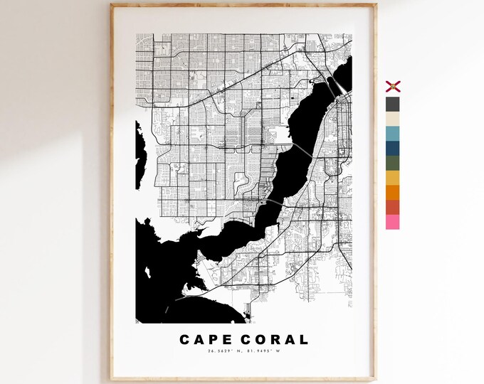 Cape Coral Map Print - City Map Poster - Map Art - USA City Maps - Cape Coral Print - Cape Coral Poster - Minimalist City Map - Florida