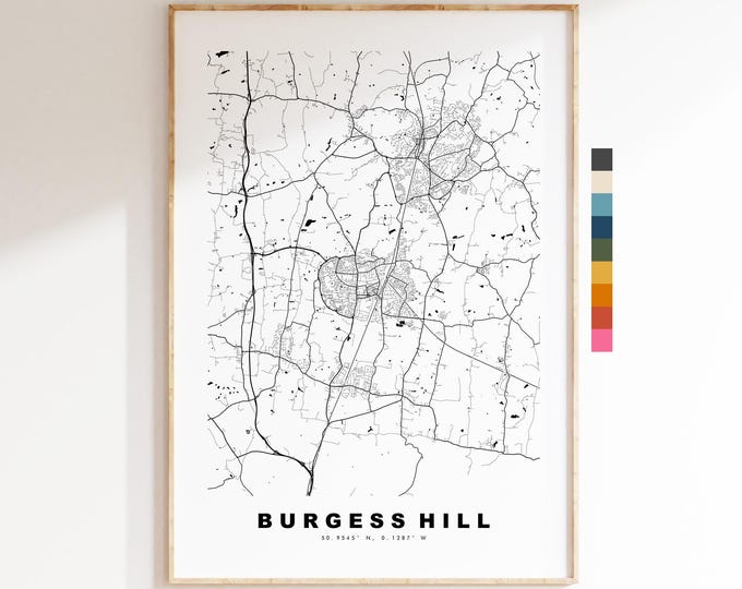 Burgess Hill Map Print - Minimalist City Map Poster - Map Art - UK - Burgess Hill Print - West Sussex - Different Colours Available