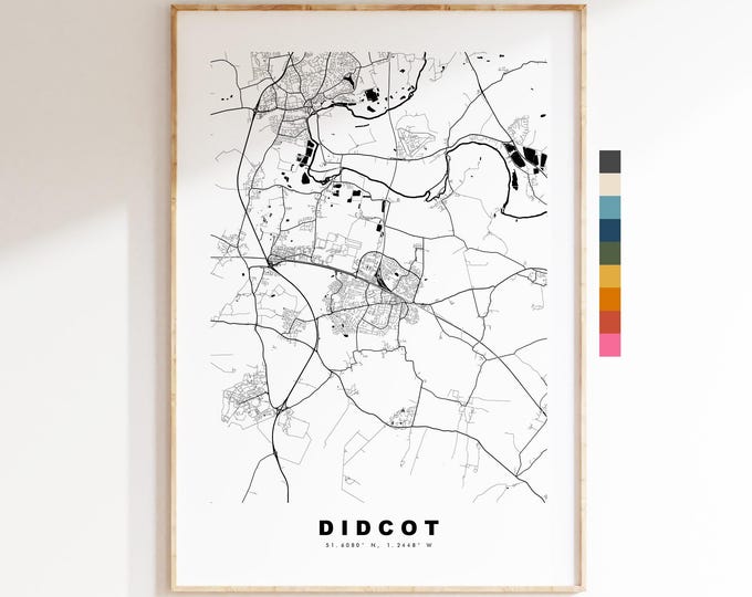 Didcot Map Print - Minimalist City Map Poster - Map Art - UK - Didcot Print - Didcot, Oxfordshire - Different Colours Available