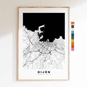 Gijón Mapa da cidade - impressão de mapa - arte de mapa - impressões ou impressões emolduradas