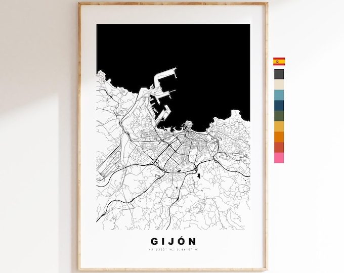 Gijon Map Print - City Map Poster - Map Art - Map Wall Art - Spain City Maps - Gijon Print - Gijon Poster - Minimalist City Map