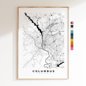 Columbus Carte de la ville Imprimer - impression de carte - art de la carte - estampes ou impressions encadrées - minimaliste - États-Unis