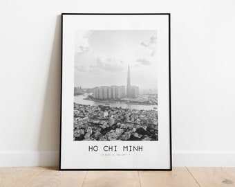 Ho Chi Minh City Poster Print - Black and White Minimalist City Print - Coordinates - Ho Chi Minh Poster - Ho Chi Minh Art Print - Vietnam