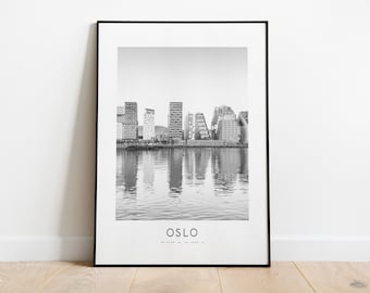 Oslo City Poster Print - Black and White Minimalist City Print - Coordinates - Oslo Poster - Oslo Art Print - Norway - Oslo Skyline - Gift