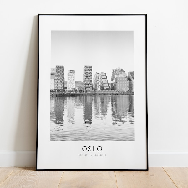 Oslo City Poster Print - Black and White Minimalist City Print - Coordinates - Oslo Poster - Oslo Art Print - Norway - Oslo Skyline - Gift