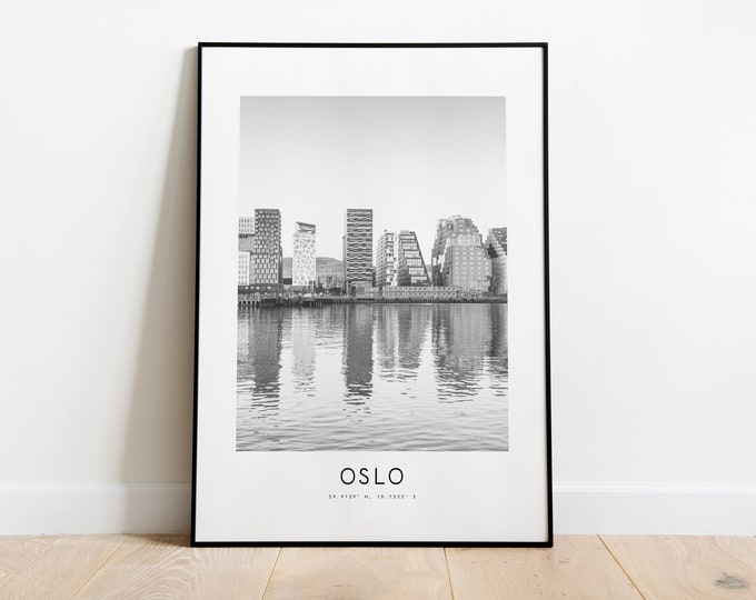Oslo City Poster Print - Black and White Minimalist City Print - Coordinates - Oslo Poster - Oslo Art Print - Norway - Oslo Skyline - Gift